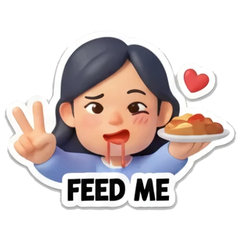 想吃东西的少女说FEED ME Cheerful Girl Daily Life sticker for expressive chats and social replies.