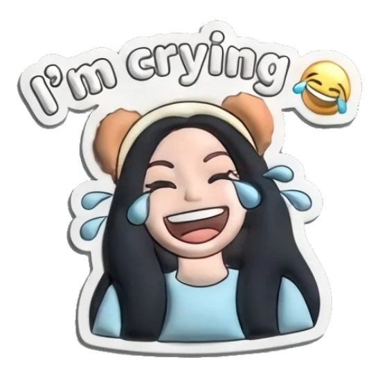 Girl laughing with tears of joy Puffy Girl Moods sticker for expressive chats and social replies.