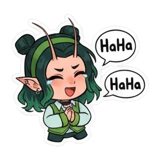 Girl laughing out loud with joyful expression Green Mantis Girl Adventures sticker for expressive chats and social replies.
