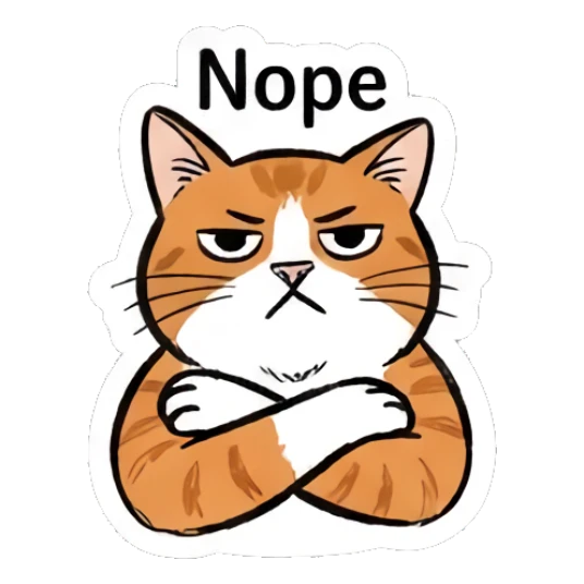 Stubborn orange cat with crossed arms and text Nope Doodle Orange Cat Daily sticker for expressive chats and social replies.