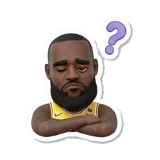 Basketball star looking skeptical with arms crossed, Seriously/Huh text King James Expressive Moments sticker for expressive chats and social replies.