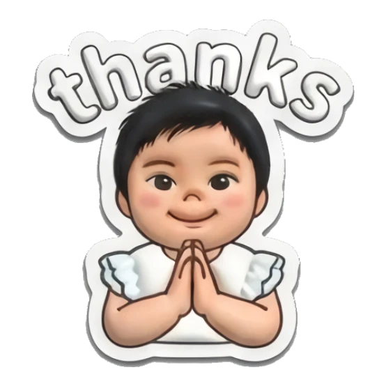 Little boy with hands together in a thank you gesture. Puffy Little Boy Expressions sticker for expressive chats and social replies.
