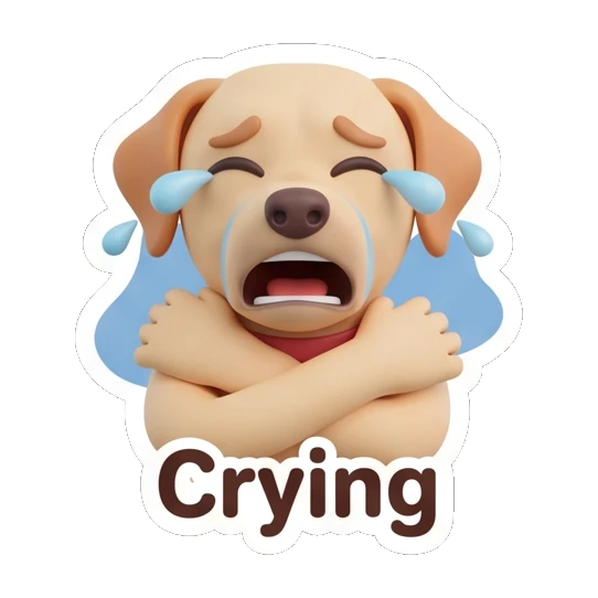 Labrador crying with hands crossed, text Crying Cheerful Labrador Daily sticker for expressive chats and social replies.