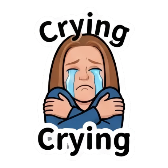 Girl crying with arms crossed with text Crying Everyday Girl Expressions sticker for expressive chats and social replies.