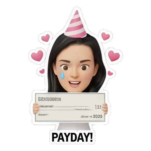 excited girl holding paycheck Rich Girl Lifestyle sticker for expressive chats and social replies.