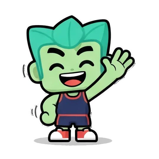 绿发男孩开心挥手打招呼 Chibi Green Boy Expressive Stickers sticker for expressive chats and social replies.