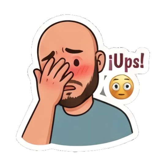 Bald man blushing and covering face, text Ups Bald Guy Daily Vibes sticker for expressive chats and social replies.