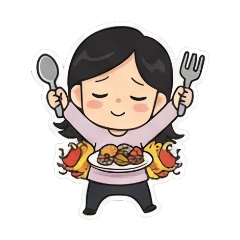 eating delicious food Cheerful Girl Daily Life sticker for expressive chats and social replies.