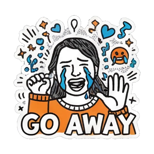 挥手拒绝GO AWAY Pop Art Girl Expressions sticker for expressive chats and social replies.