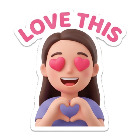 Girl making heart shape with hands and Love This text Cheerful Girl Daily Expressions sticker for expressive chats and social replies.