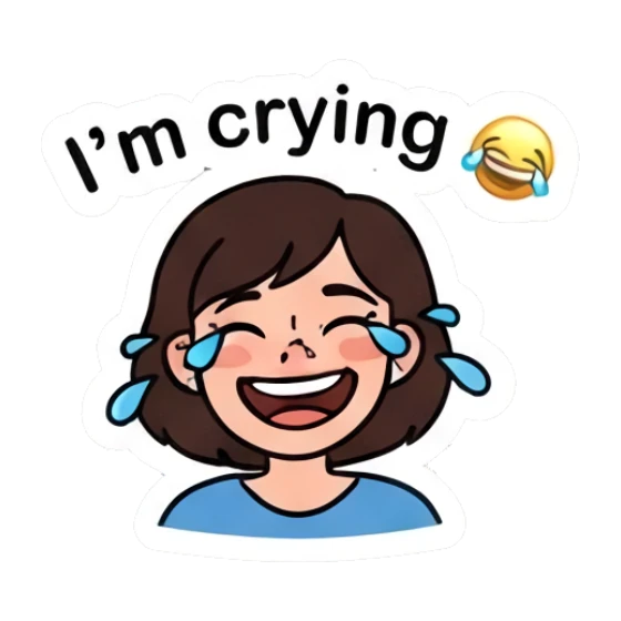Girl laughing with tears of joy, text I'm crying Daily Life of a Girl sticker for expressive chats and social replies.