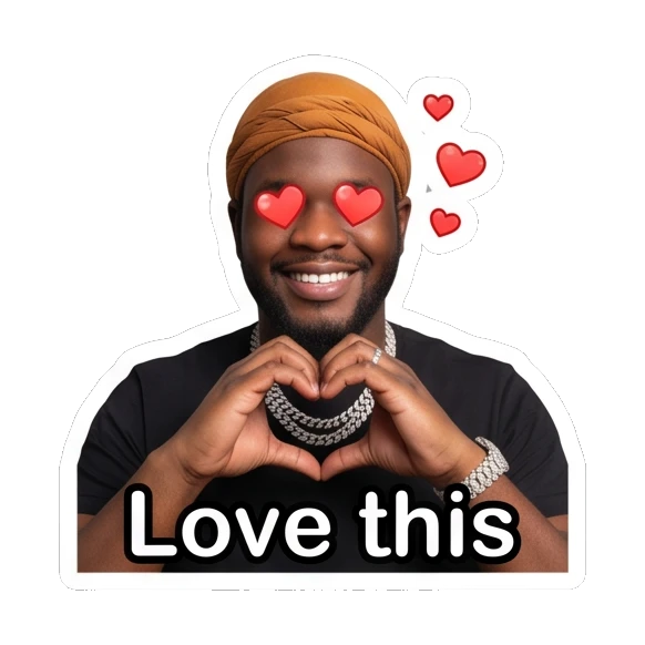 Man in durag making heart shape with hands, loving, text Love this Daily Vibes with Durag Guy sticker for expressive chats and social replies.