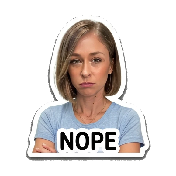 Woman looking unimpressed with Nope text Daily Life of a Modern Woman sticker for expressive chats and social replies.