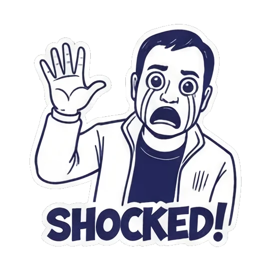 Man looking shocked with SHOCKED text Cool Guy Daily Life sticker for expressive chats and social replies.