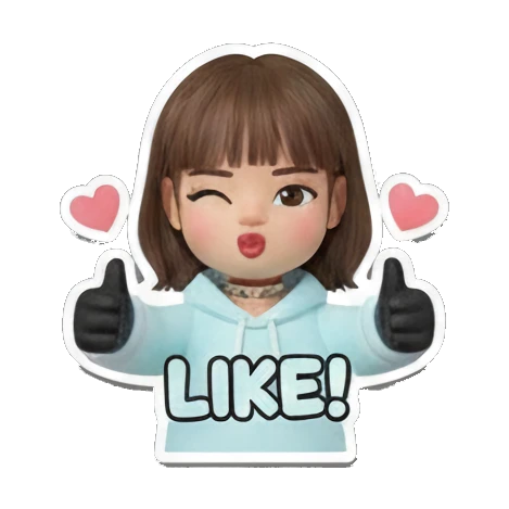 Girl giving thumbs up with LIKE text Cute 3D Girl Daily Life sticker for expressive chats and social replies.