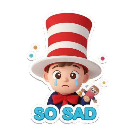 Boy crying with So Sad text Whimsical Hat Boy Adventures sticker for expressive chats and social replies.