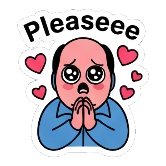 Man with puppy eyes and pleading hands with text Pleaseee Office Guy Daily Vibes sticker for expressive chats and social replies.