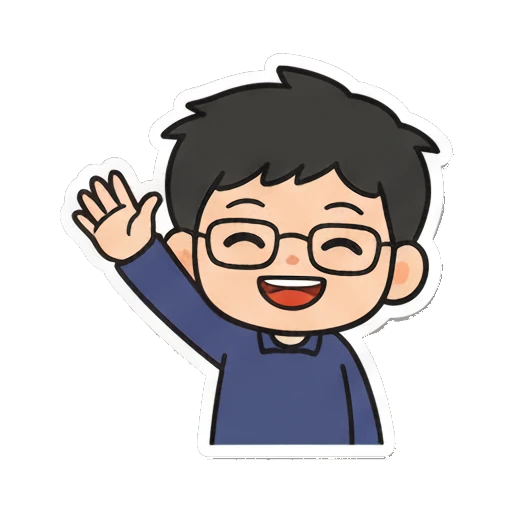 Boy with glasses waving hello happily Cheerful Glasses Boy Daily sticker for expressive chats and social replies.