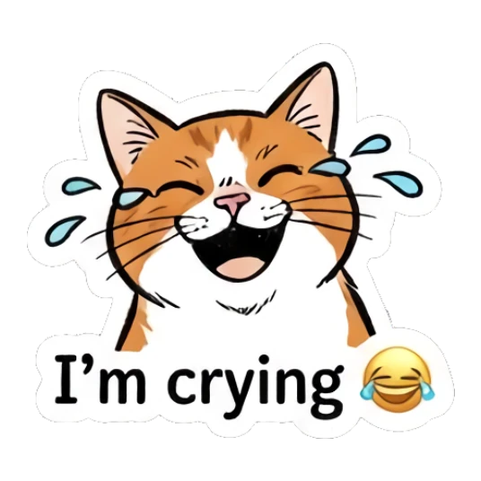 Laughing orange cat with tears of joy and text I'm crying Doodle Orange Cat Daily sticker for expressive chats and social replies.