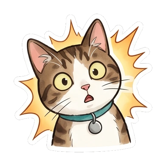 Tabby cat looking shocked with a yellow starburst background Tabby Cat Daily Life sticker for expressive chats and social replies.