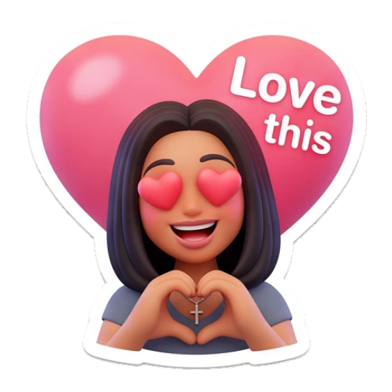 Girl making a heart shape with hands and heart eyes with text Love this Modern Girl Daily Vibes sticker for expressive chats and social replies.