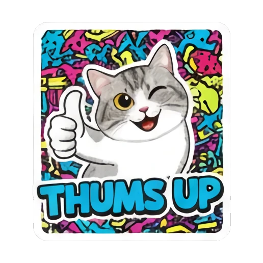 Cat giving a thumbs up with THUMBS UP text Retro Graffiti Cat Vibes sticker for expressive chats and social replies.