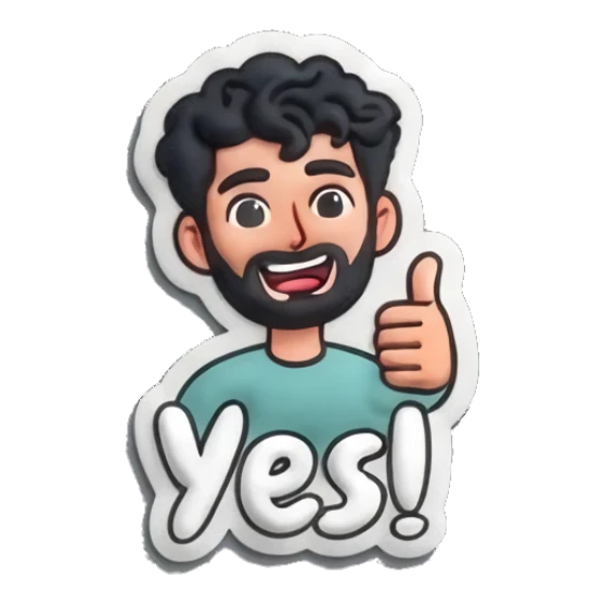 Man giving a thumbs up with 'Yes!' text. Curly Beard Guy Daily Vibes sticker for expressive chats and social replies.