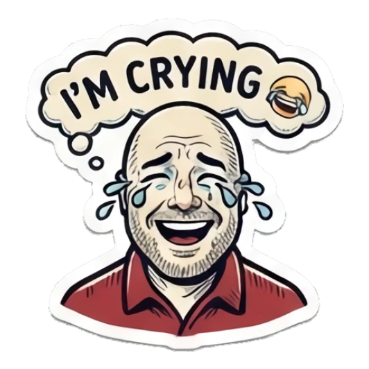 Bald man crying with tears, text I'M CRYING Bald Guy Daily Vibes sticker for expressive chats and social replies.