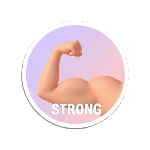 Muscular arm flexing, text STRONG My Daily 3D Avatar sticker for expressive chats and social replies.