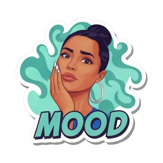 心情郁闷Mood Vibrant Pop Diva Expressions sticker for expressive chats and social replies.