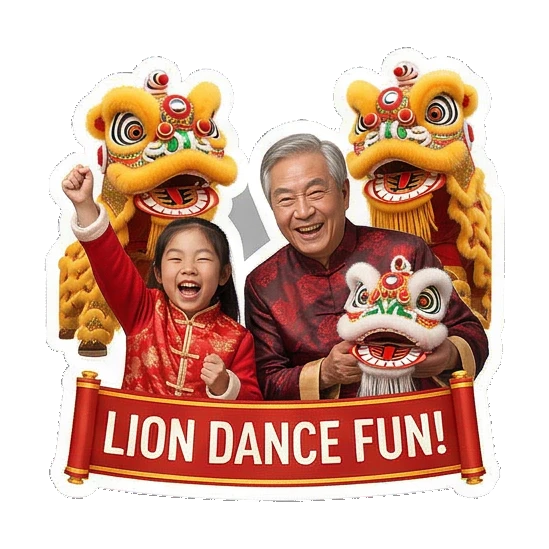 Lion dance performance Grandpa and Granddaughter CNY Moments sticker for expressive chats and social replies.