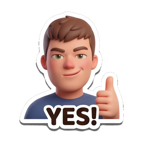 Boy giving a thumbs up with YES! text Cheerful 3D Boy Daily Expressions sticker for expressive chats and social replies.