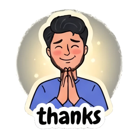 Grateful young man with hands together and text thanks Daily Life of a Cool Guy sticker for expressive chats and social replies.