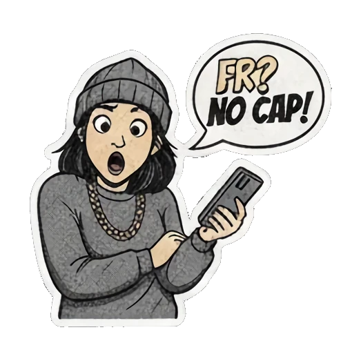 拿着手机看FR NO CAP Streetwear Girl Vibes sticker for expressive chats and social replies.