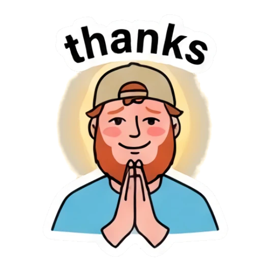 Bearded man with hands together in a prayer gesture saying thanks Bearded Guy Daily Vibes sticker for expressive chats and social replies.