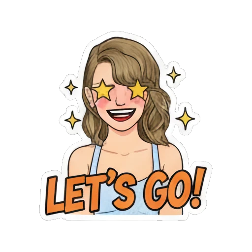 Pop star excited with star eyes and 'LET'S GO!' text Pop Star Daily Vibes sticker for expressive chats and social replies.