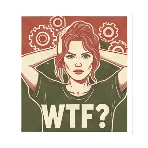 疑惑WTF齿轮 Vintage Vixen Vibes sticker for expressive chats and social replies.