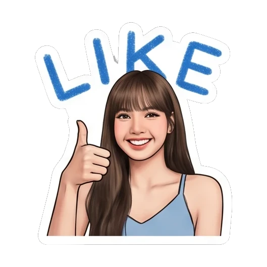 Young woman giving a thumbs up with a smile and LIKE text. Lisa Daily Vibes sticker for expressive chats and social replies.