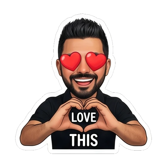 Man making heart shape with hands, text LOVE THIS Modern Man Daily Vibes sticker for expressive chats and social replies.