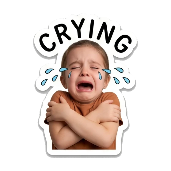 Young girl crying loudly with arms crossed. Little Girl Daily Expressions sticker for expressive chats and social replies.