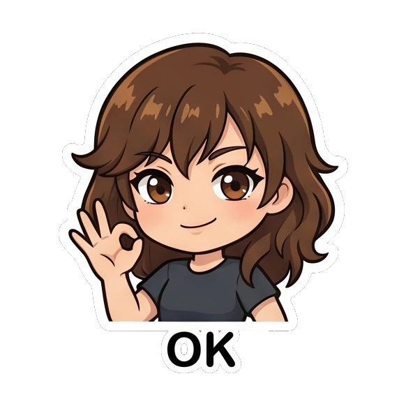 Brown-haired girl making an OK gesture with her hand. Brown Hair Chibi Girl Daily Life sticker for expressive chats and social replies.