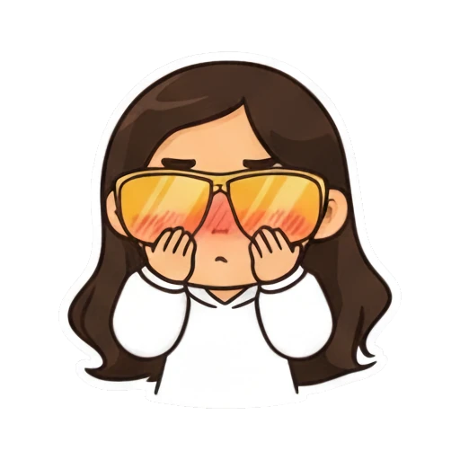 Embarrassed girl blushing with hands on face and yellow sunglasses Cool Girl Daily Vibes sticker for expressive chats and social replies.