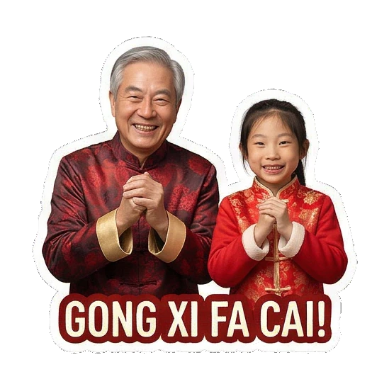 Grandpa and granddaughter greeting Grandpa and Granddaughter CNY Moments sticker for expressive chats and social replies.