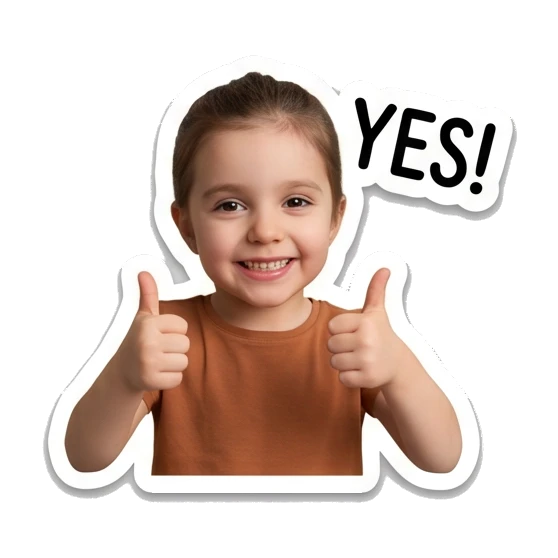 Young girl giving a double thumbs-up with a big smile. Little Girl Daily Expressions sticker for expressive chats and social replies.
