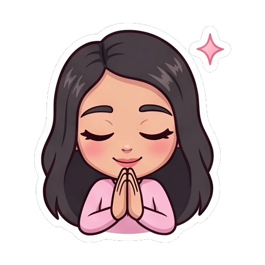 Girl with eyes closed and hands together in thanks Cheerful Girl Daily Life sticker for expressive chats and social replies.