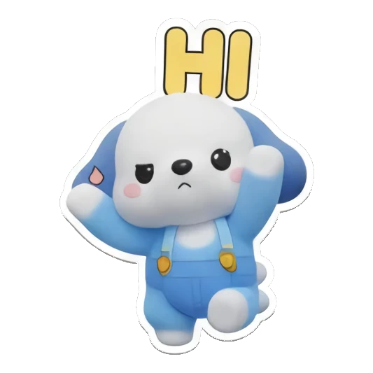 蓝色小狗挥手打招呼，文字HI，友好表情 Blue Puppy Daily Adventures sticker for expressive chats and social replies.
