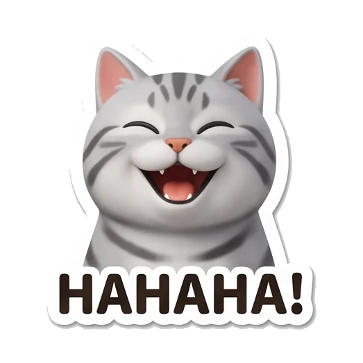 Gray tabby cat laughing with mouth wide open with HAHAHA text Cheerful Gray Tabby Cat sticker for expressive chats and social replies.