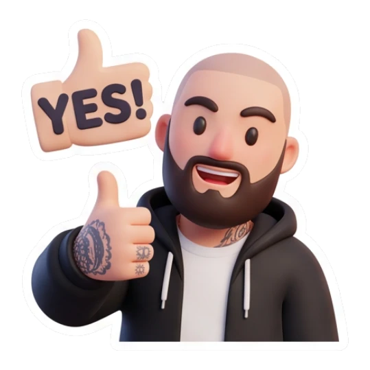 Bearded man giving a thumbs up, text YES! Bearded Guy Daily Vibes sticker for expressive chats and social replies.