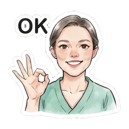 Woman making OK gesture with a smile and text OK Modern Gentle Lady Expressions sticker for expressive chats and social replies.