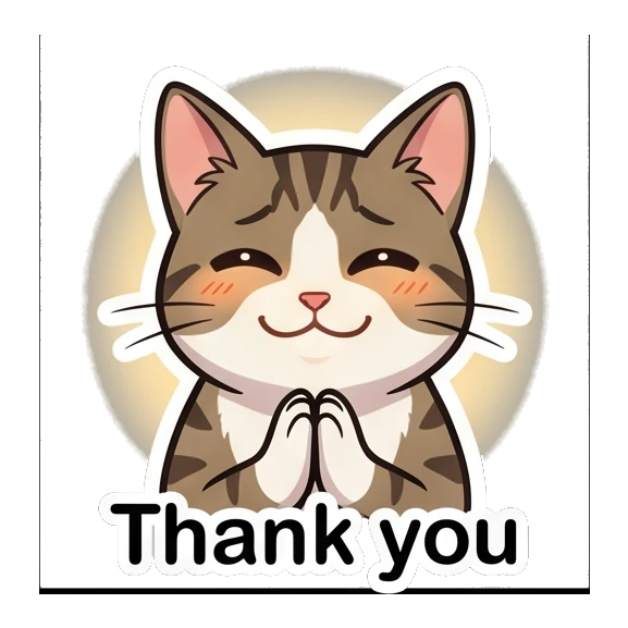 Tabby cat with hands together in a grateful thank you pose Tabby Cat Daily Adventures sticker for expressive chats and social replies.